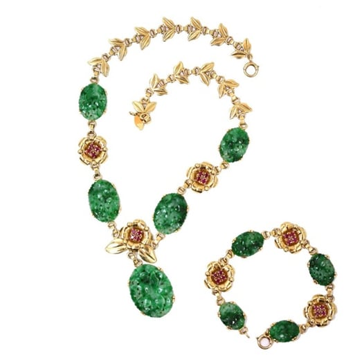 Vintage Jade & Ruby Necklace and Bracelet Set by Tiffany & Co-1-email